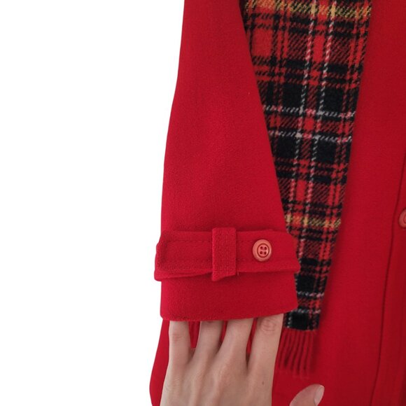 1980s Rothschild Girls Red Hooded Button Pea Coat Plaid Detail w/ Scarf size 6X - Picture 14 of 15